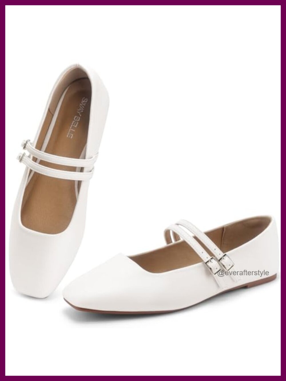 Womens Mary Jane Flats Square Toe Double Strap Faux Leather Casual Shoes
